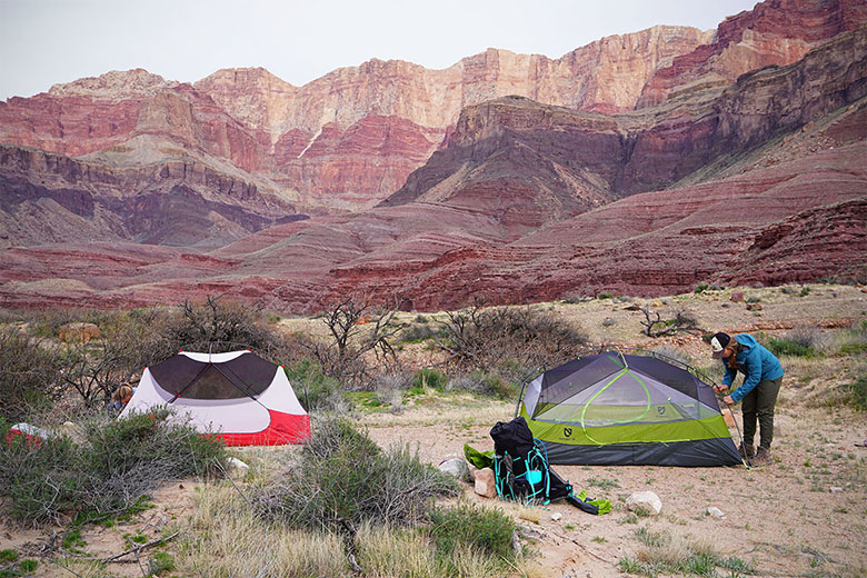 Backpacking tents (Nemo Dagger and MSR Hubba Hubba NX in Grand Canyon)